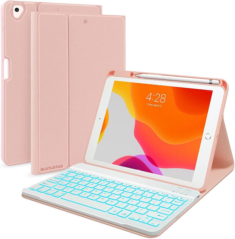 Photo 1 of Keyboard and Case for iPad 7th/8th/9th Generation 10.2-inch 2018/2020/2021, iPad Air 3 2019, 2017 iPad Pro 10.5-inch Case with Pencil Holder, Detachable Wireless BT Keyboard, Tablet Smart Cover(Pink)