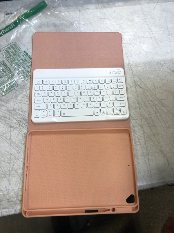 Photo 2 of Keyboard and Case for iPad 7th/8th/9th Generation 10.2-inch 2018/2020/2021, iPad Air 3 2019, 2017 iPad Pro 10.5-inch Case with Pencil Holder, Detachable Wireless BT Keyboard, Tablet Smart Cover(Pink)