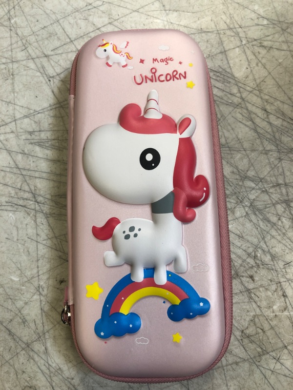 Photo 2 of FEWOFJ 3D Unicorn Pencil Case for Kids Girls, Waterproof Pencil Box with Compartments Cute Pen Pouch (Pink)