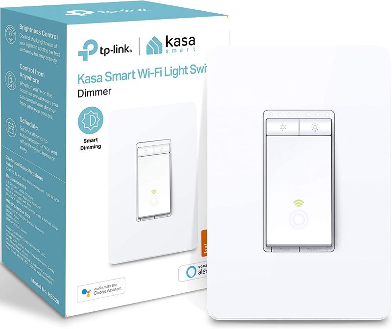Photo 1 of Kasa Smart Dimmer Switch HS220, Single Pole, Needs Neutral Wire, 2.4GHz Wi-Fi Light Switch Works with Alexa and Google Home, UL Certified, No Hub Required,white