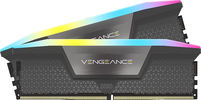 Photo 1 of Corsair Vengeance RGB DDR5 32GB (2x16GB) 5200MHz C40 Intel Optimized Desktop Memory (Dynamic Ten-Zone RGB Lighting, Onboard Voltage Regulation, Custom XMP 3.0 Profiles, Tight Response Times) Black 5200 MHz 64GB (2x32GB) Black