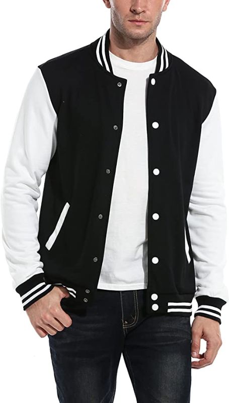 Photo 1 of COOFANDY Mens Fashion Varsity Jacket Causal Slim Fit Cotton Bomber Jackets SIZE LARGE
