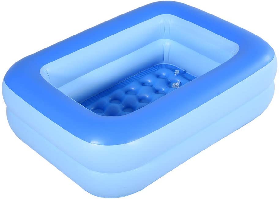 Photo 1 of HIWENA Inflatable Kiddie Pool, 45" x 35" X 14" Blue Kids Swimming Pool Summer Water Fun Bathtub with Inflatable Soft Floor
