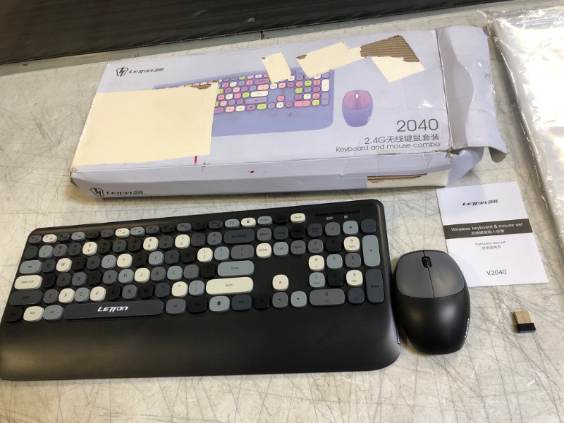 Photo 2 of Letton Wireless Keyboard and Mouse Combo, Colorful Wireless Keyboard with Palm Rest, 2.4GHz Ultra-Thin Typewriter Flexible Keys Office Full-Sized Keyboard and Mouse for PC Laptop Mac, Black/Grey
