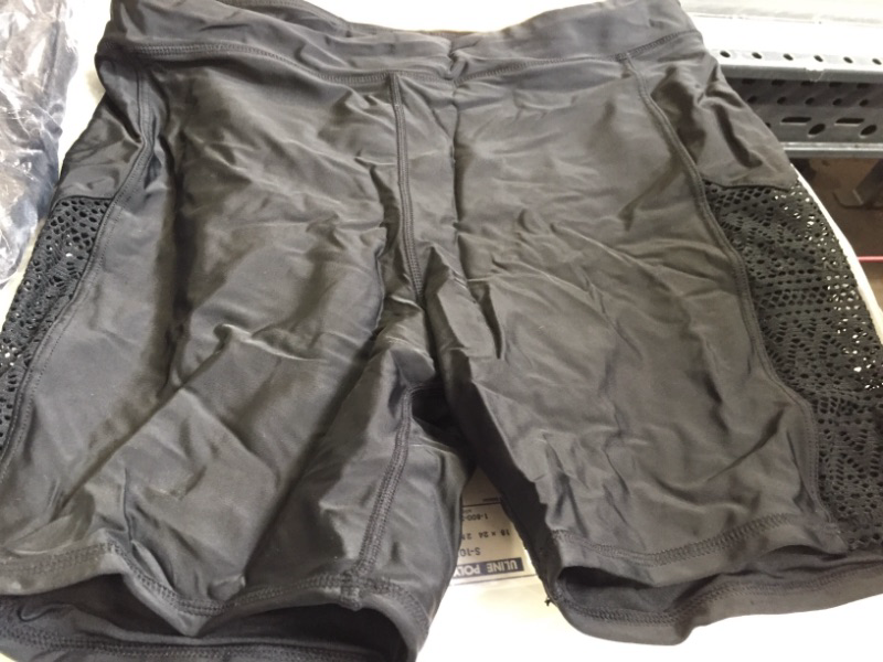 Photo 2 of ALove Womens Hollow Out Swim Shorts High Waisted Long Swim Shorts Black Swim Capri Pants SIZE XL