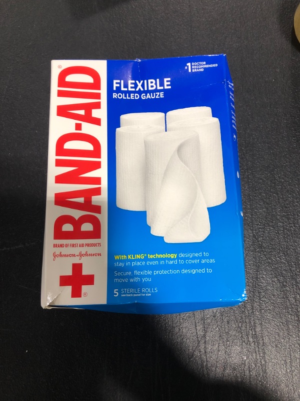 Photo 2 of Band-Aid Brand of First Aid Products Flexible Rolled Gauze Dressing for Minor Wound Care, Soft Padding and Instant Absorption, Sterile Kling Rolls, 4 Inches by 2.1 Yards, Value Pack, 5 ct