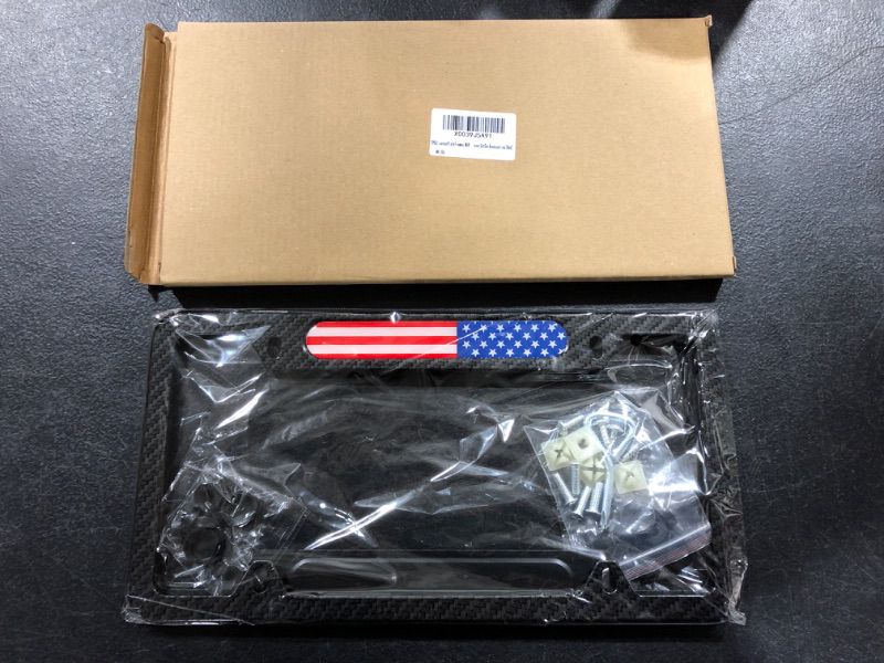 Photo 1 of 2PCS License Plate Frames, NARUNDREN Carbon Fiber Printing License Plate Holder Bracket, Premium Aluminum Alloy Weather Proof License Plate Covers with Screw Caps Cover Set Car Accessories Red