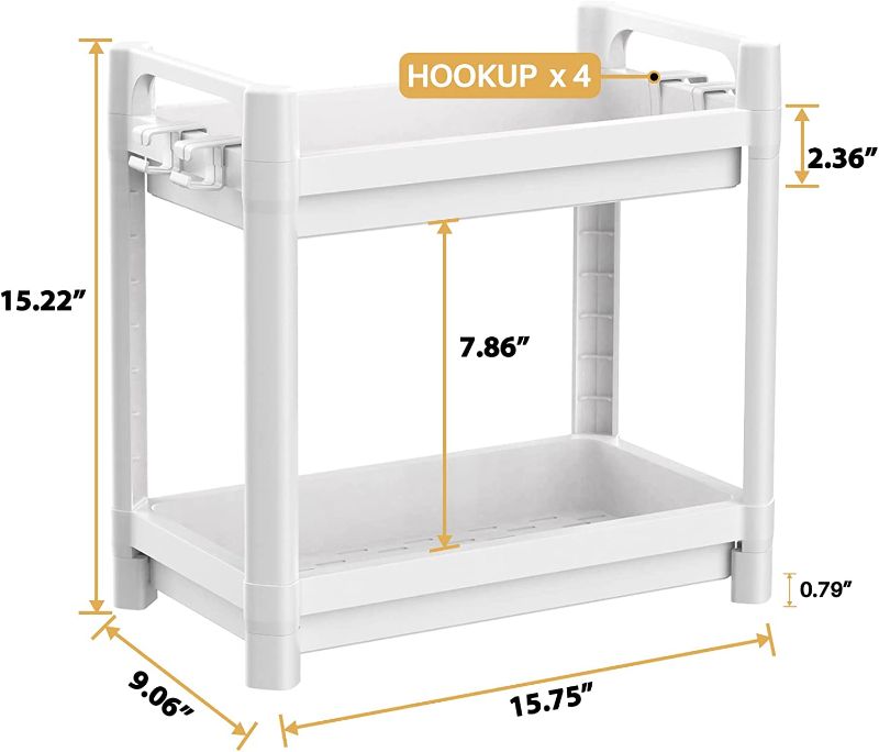 Photo 2 of 2 Pack Under Sink Organizer, SOYO 2-Tier Bathroom Cabinet Under Shelf Storage Standing Rack Organization, Kitchen Collection Baskets with Handle Hooks for Office Laundry Spice Countertop, White 