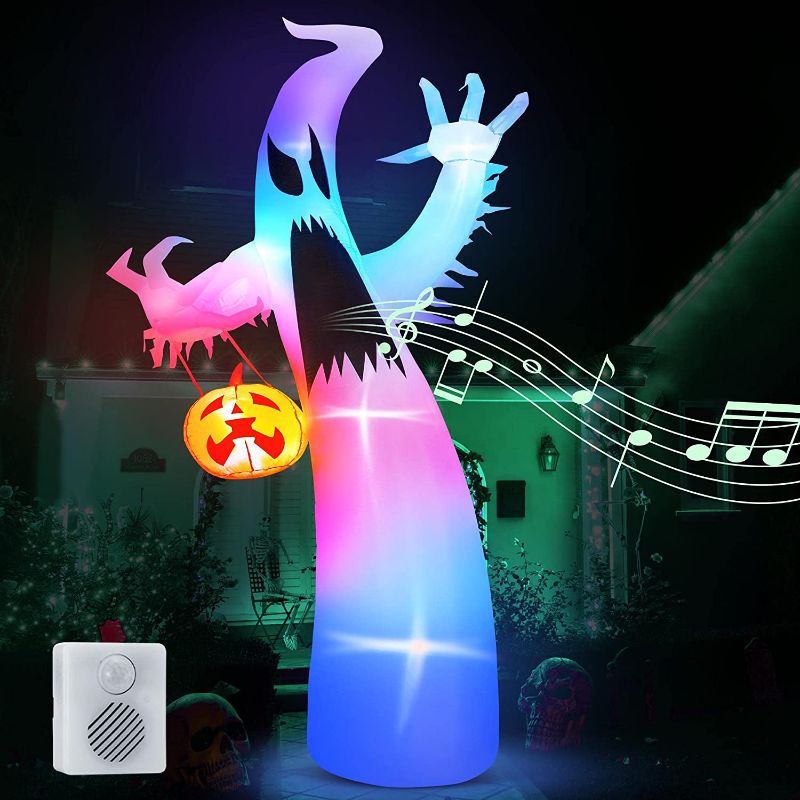 Photo 1 of 12 Feet Halloween Inflatables Ghost Outdoor Dacoration, Airblown Inflatables Pumpkin and Ghost with LED RGB Color Changing Light and Sound Button Box,Ghost Blow Up Yard Spooky for Holiday Party Garden 