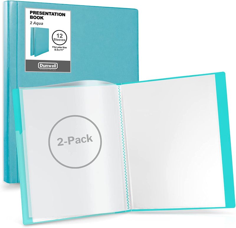 Photo 1 of (Pack of 2) Dunwell Binders with Plastic Sleeves 12-Pocket - (2 Pack, Aqua) Presentation Books 8.5x11, Portfolio Folders with 8.5 x 11 Sheet Protectors, Each Displays 24 Pages Letter Size Documents, Certificates