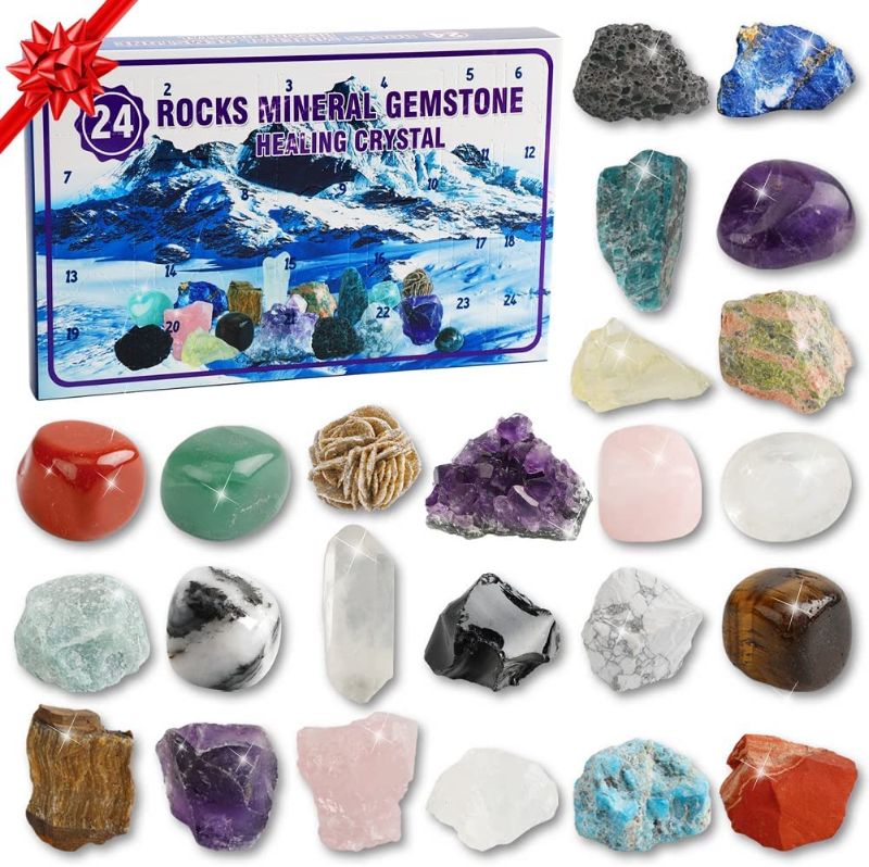 Photo 1 of Advent Calendar 2022, Gem and Rock Mineral Advent Calendar For Kids Boys And Girls Christmas Countdown Calendar With 24pcs Gemstone Crystal Stone Science Learning Kit Gift Jewelry DIY Craft For Adults 