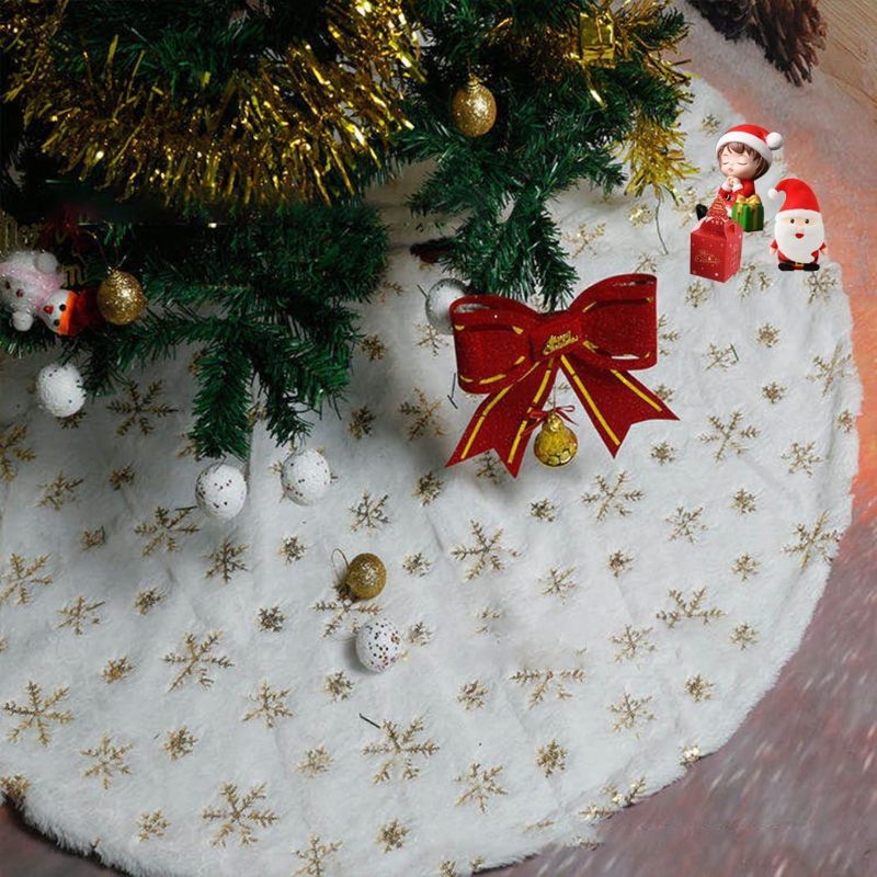 Photo 1 of 48 Inch Large Christmas Tree Skirt Faux Fur Gold Snowflake Christmas Tree Skirt Decorations Christmas Party Home Outdoor Christmas Tree Decorations 