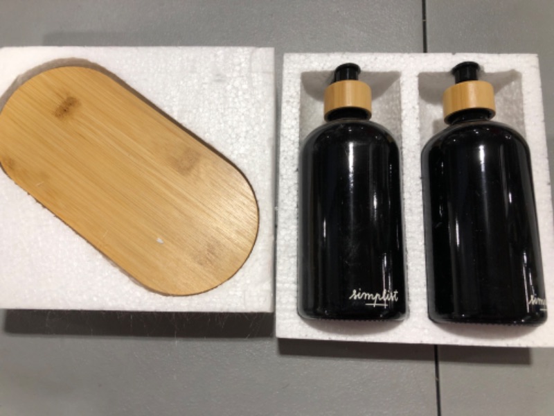 Photo 1 of 2 Pack Kitchen Soap Dispenser Set with Bamboo Tray, Glass Soap Dispenser Pump, Hand and Dish Soap Dispenser Set for Bathroom, Refillable Lotion Dispenser Sanitizer Shampoo Conditioner Labels (Black) https://a.co/d/g50dbqF