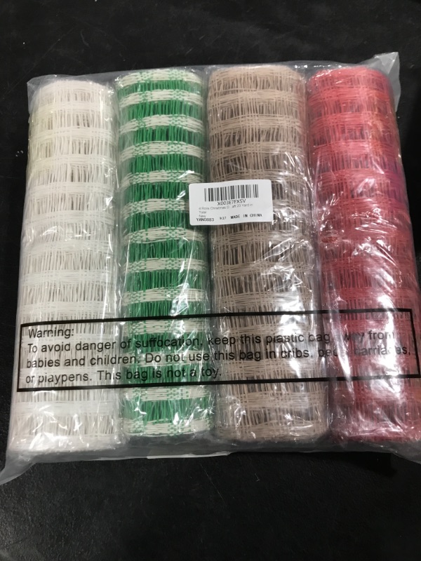 Photo 2 of Yungyan 4 Rolls Christmas Deco Mesh 10 Inches Poly Burlap Wreath Ribbon DIY Colorful Check Making Supplies Red Green White for Tree Wreaths Bow Craft 20 Yard in Total https://a.co/d/1hiVlEV