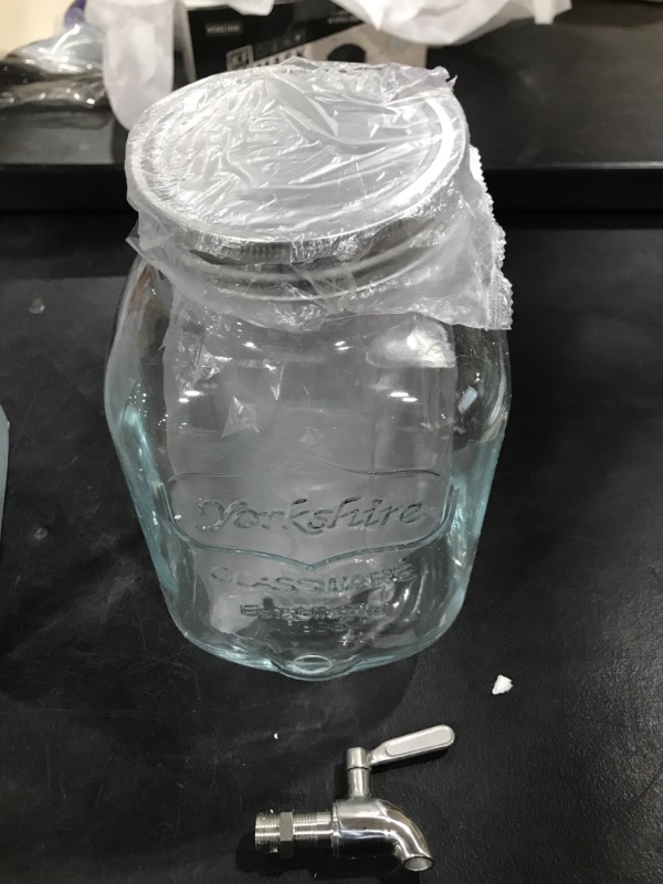 Photo 2 of 1 Gallon Glass Water Dispenser with Stainless Steel Spigot + Marker & Chalkboard, & Ice Cylinder - 100% Leakproof Beverage Dispenser Mason Jar Drink Dispenser Gallon Jug 