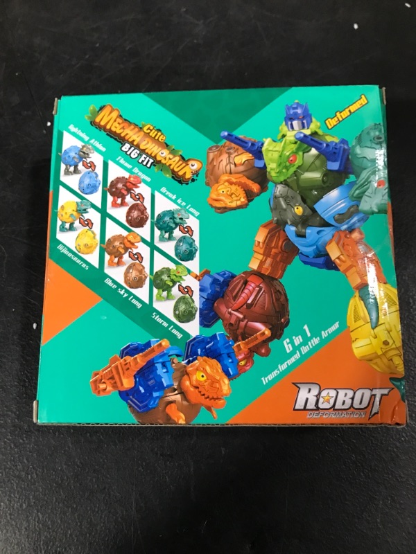 Photo 2 of 6 Pack Dinosaur Eggs Transformer Toy, Dino Eggs Convert into Dinosaurs Action Figures, All Dinosaurs Can Combine as One Big Armor Dino Warrior, Collectible Deformation Dinobots for Boys Girls 