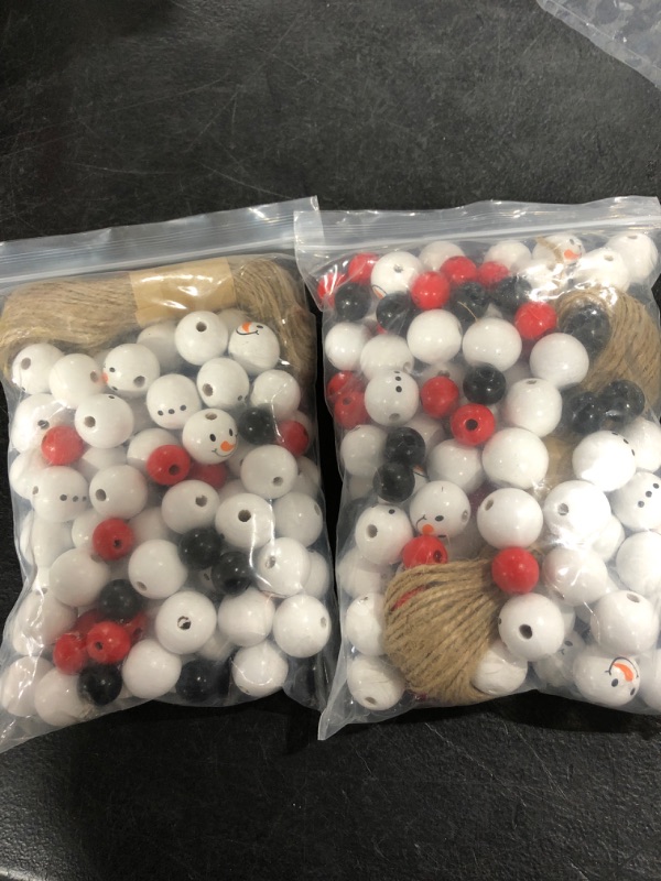 Photo 2 of 120 Piece Christmas Wooden Bead Snowman Wooden Bead Winter Wooden Bead Loose Craft Wooden Bead Round Bead with Twine for Winter Christmas DIY Garland Party Decor 0.8 Inch 0.6 Inch (Pure Color) 2 BAGS