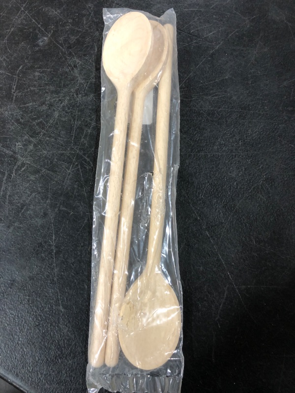 Photo 2 of 12 Inch Long Wooden Spoons for Cooking - Oval Wood Mixing Spoons for Baking, Cooking, Stirring - Sauce Spoons Made of Natural Beechwood - Set of 3