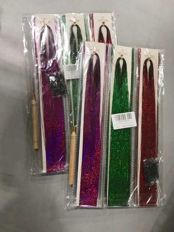 Photo 2 of (2 PACK) ADIASAI Hair Tinsel Kit 47 Inches 10 Colors 2000 Strands Hair Tinsel Heat Resistant Fairy Hair Tinsel with Tool, Sparkling Glitter Shiny Silk Tinsel for Halloween Cosplay Christmas New Year Party