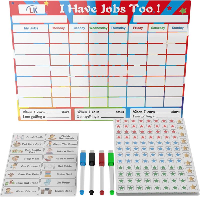 Photo 1 of Alomar Kids Chore Chart for Multiple Kids - Magnetic Dry Erase Responsibility Chart for Daily Routine Reward System - Great for 1 or Multiple Children - with Bonus Stars and Chore Ideas! - 16" x 12"