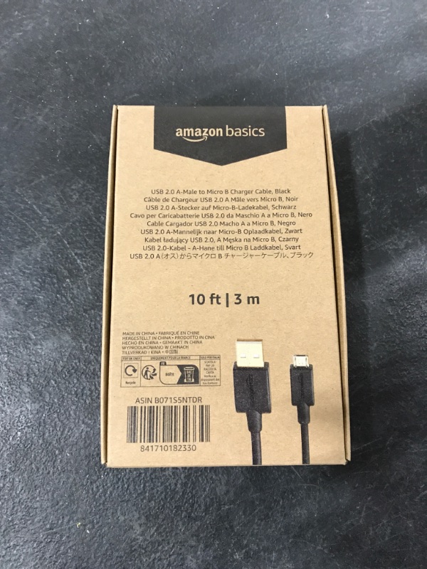 Photo 2 of Amazon Basics USB 2.0 A-Male to Micro B Cable, 10 feet, Black