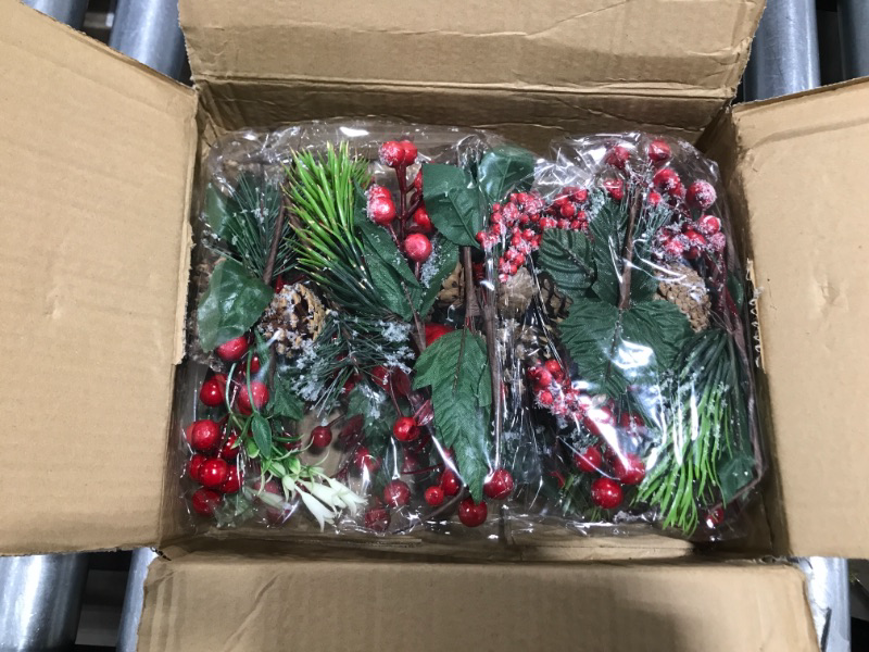 Photo 2 of 20 Pack Christmas Picks Artificial Assorted Red Berry Stems with Pinecones Apples Holly Leaves for Christmas Floral Decoration Arrangement Wreath Winter Party Holiday Season Déco