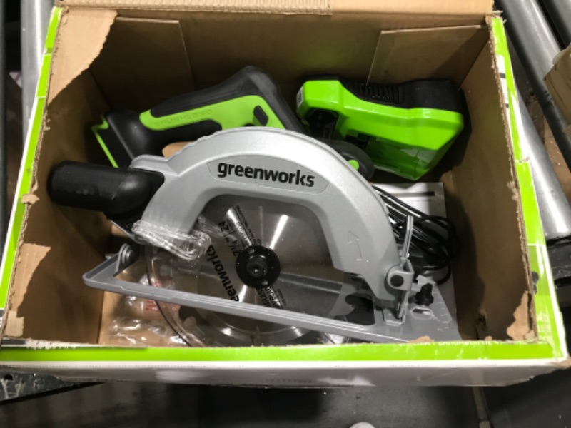 Photo 2 of **incomplete** Greenworks 24V Brushless 7-1/4-inch Circular Saw with 24V Battery Charger and 24V 4Ah USB Battery Circular Saw w/ 4.0Ah (USB Battery) 24V -- missing battery 