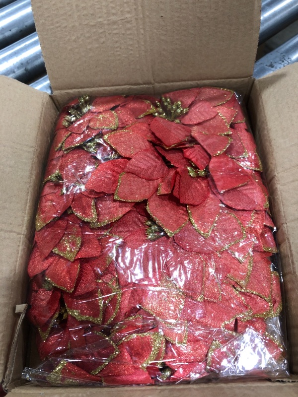 Photo 2 of [ 3 Sizes Styles 72 Clips Stems ] 36 Pack Large Glitter Christmas Flowers Poinsettia Decorations 8.7/5.5/4 Inch Christmas Tree Ornaments Xmas Home Indoor Outdoor Wreath Garland, Total 108 Pcs(Red)