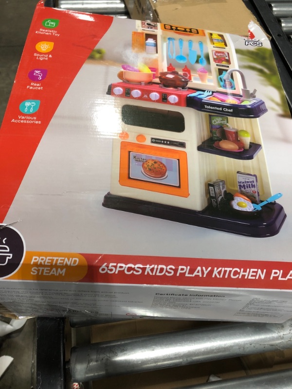 Photo 4 of CUTE STONE Play Kitchen, Kids Kitchen Playset with Play Sink, Cooking Stove with Steam, Real Sounds & Lights, Pretend Play Food Toys, Kitchen Toy Gift for Toddler Boys Grils
