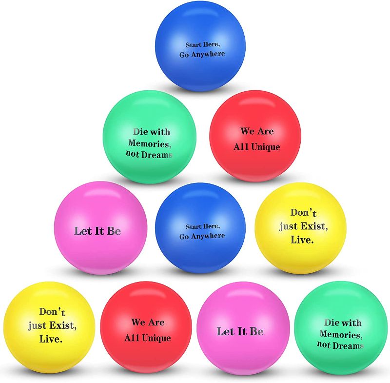 Photo 1 of 10 Pieces Mini Motivational Stress Balls, Stress Relief Ball with Motivational Quotes, Inspirational Foam Balls for Teens Adults Anxiety Stress Relief, Inspiring Students Staff Teams, 5 Colors 