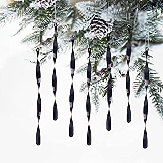 Photo 1 of ZHMTang 24PC Christmas Hanging Ornaments Twisted Aluminum Icicles for Weddings Halloween Holiday Tree Decorations?Shiny 9.8'', Black?