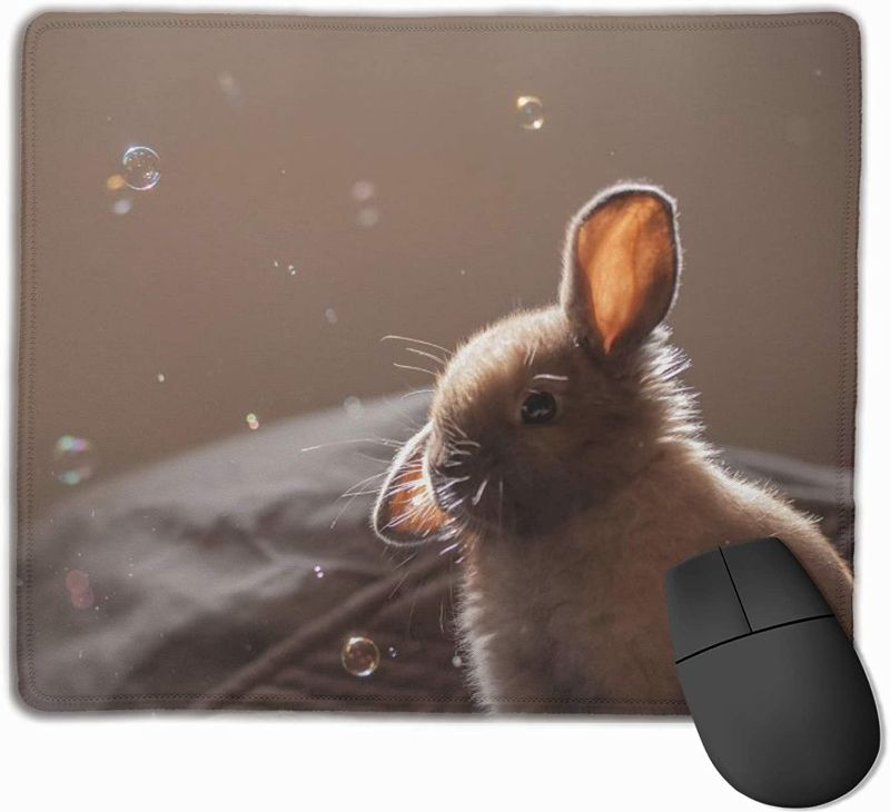 Photo 1 of Mouse Pad Anti-Slip Mousepad Bunny Rabbit Animal Gaming Mouse Mat Pads with Stitched Edge Cute Funny Personalized Novel for Working Game Office Study PC Computers 