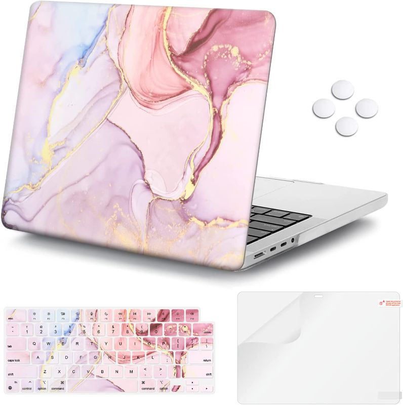 Photo 1 of iCasso MacBook Pro 14 inch Case 2021 2022 Release A2442 M1 Pro/Max with Liquid Retina XDR Display Touch ID, Laptop Case with MacBook Keyboard Cover Compatible MacBook Pro 14 - Glitter Marble 