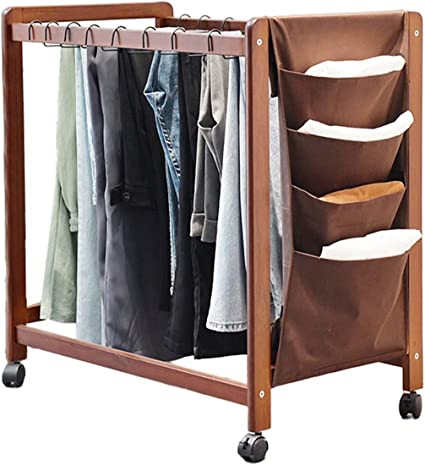 Photo 1 of AIWFL Wooden Trouser Rack Cart Pant Trolley Leggings and Pants Trolley with 20 Trouser Hangers
