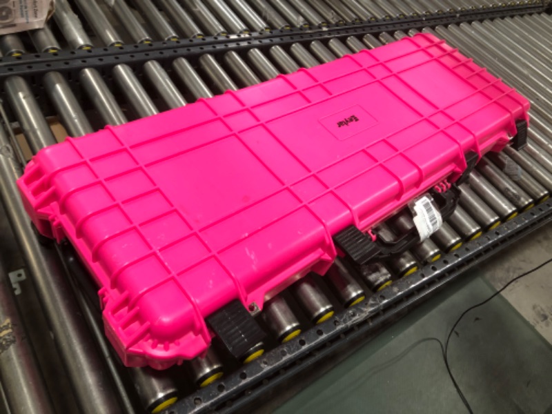 Photo 2 of Eylar 44 Inch Protective Roller Tactical Rifle Hard Case with Foam, Mil-Spec Waterproof & Crushproof, Two Rifles Or Multiple Guns, Pressure Valve with Lockable Fittings Pink