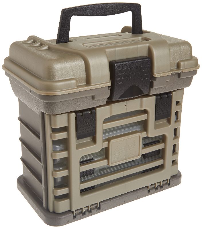 Photo 1 of  Plano Molding 135430 Stow N' Go Pro Rack with 4 #23500s Prolatch Organizers,Graphite Gray, Sandstone 