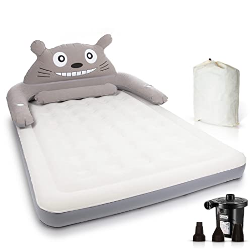 Photo 1 of  Inflatable Air Mattress Kids Blow up Bed (Queen Size) – Offers Removable Cartoon Bear Backrest, Cup Holders, Bag, and Electric Pump – Indoor/Outdo 