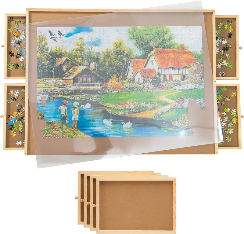 Photo 1 of  SNAIL Jumbo Wooden Jigsaw Puzzle Board Portable Puzzle Plateau with Storage Drawers and Cover for Adults, 34"x26" Large Jigsaw Puzzle Table with Smooth Fiberboard Work Surface for 1500 Pieces Puzzles 