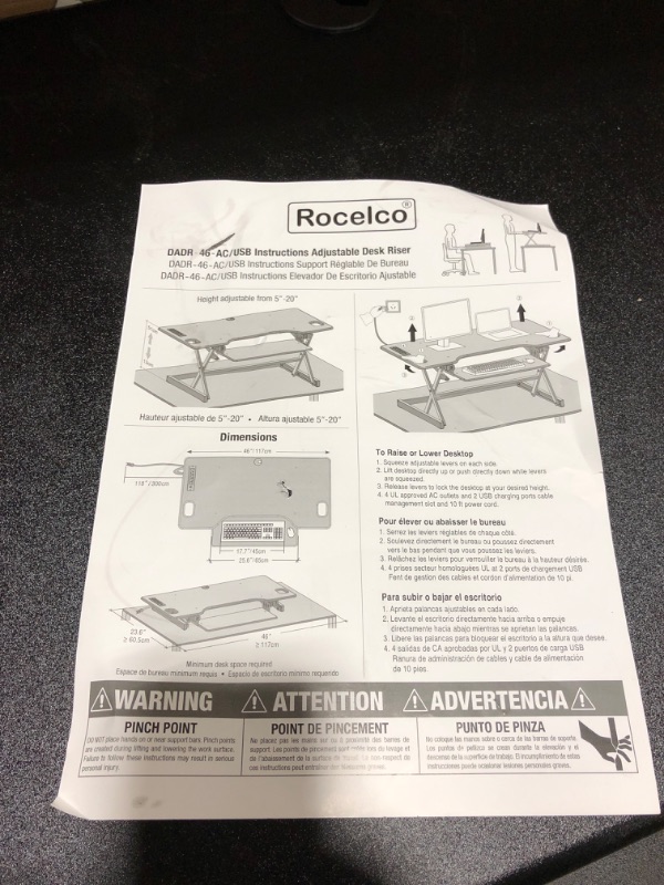 Photo 1 of 46 Adjustable Height Standing Desk Converter Black - Rocelco 23.1 x 46 x 5 inches
