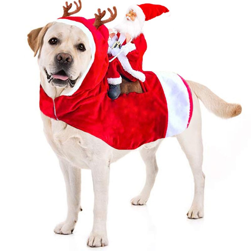 Photo 1 of  Kyerivs Dog Christmas Costume Dog Santa Claus Costume Dog Cat Christmas Holiday Outfit Pet Christmas Clothes Running Santa Claus Riding on Pet for Medium to Large Sized Dogs (Medium) 