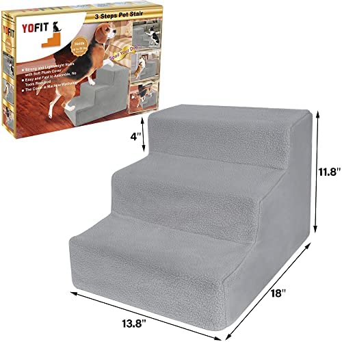 Photo 1 of  YOFIT Doggy Steps - Non-Slip 3 Steps Pet Stairs for Cats and Dogs, Foldable Plastic with Washable Carpet Holds Up to 50 lbs (Gray) 