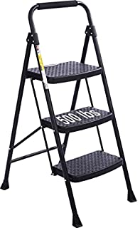 Photo 1 of 3 Step Ladder, Folding Step Stool with Handle, Lightweight, Perfect for Kitchen& Household, 500lbs Capacity Sturdy Steel Ladder, Step Stools for Adults (Black-3-Step)