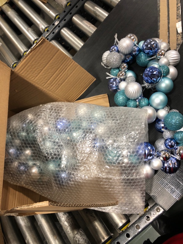 Photo 3 of 6feet LED Lighted Christmas Ball Garland, Home Party Ball Ornaments Decors, Xmas Front Door Decoration with 20PCS LED Lights,Hanging Christmasgarland for Party,New Year(Blue+Blue Green+Silver)
