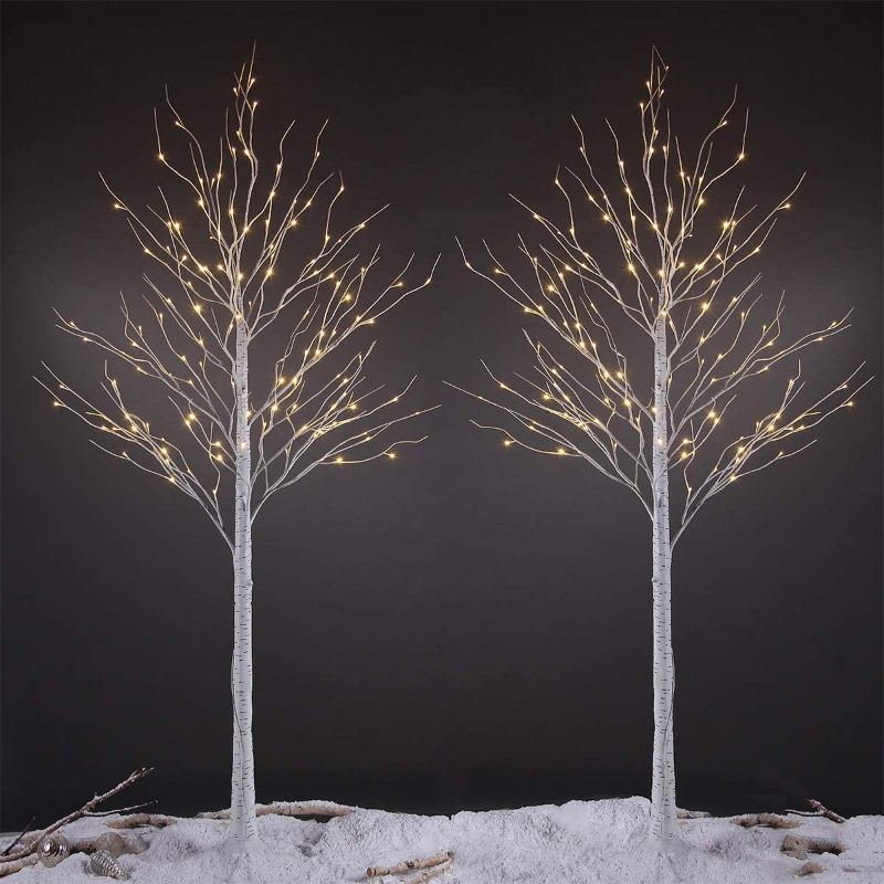 Photo 1 of LIGHTSHARE 8 Feet Birch Tree, 132 LED Lights, Warm White, for Home,Set of 2, Festival, Party, and Christmas Decoration, Indoor and Outdoor Use 