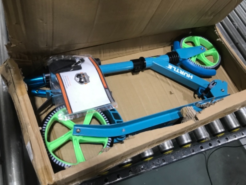 Photo 1 of  Hurtle Fitness Lightweight and Foldable Kick Scooter - Adjustable Scooter for Teens and Adult Alloy Deck with High Impact Wheels (Teal Blue) 
