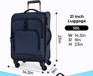 Photo 1 of  BAGSMART Luggage, Expandable Carry on Luggage Airline Approved, Lightweight Carry on Suitcase with Spinner Wheels, Blue 21 INCH