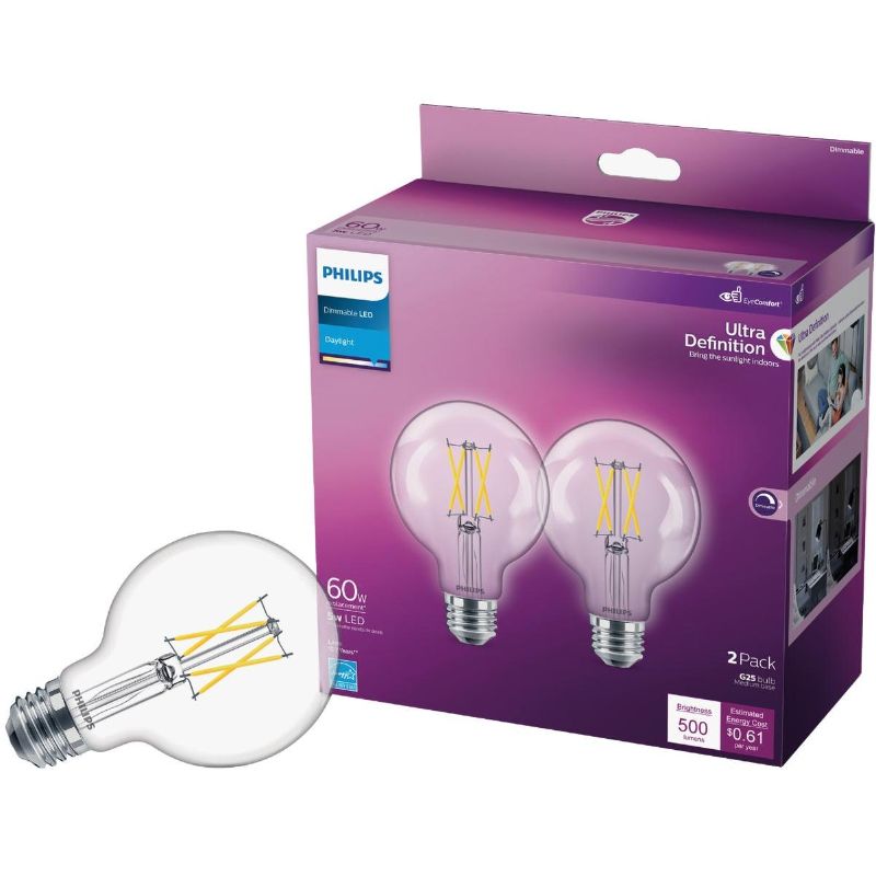 Photo 1 of Philips Ultra Definition 60w Equivalent Daylight G25 Medium Led Decorative Light Bulb (2-pack)