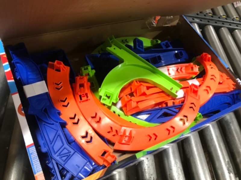 Photo 1 of  ?Hot Wheels Track Set and 1:64 Scale Toy Car, 29" Tall Track with Motorized Booster for Fast Racing, Action Spiral Speed Crash Playset???? 