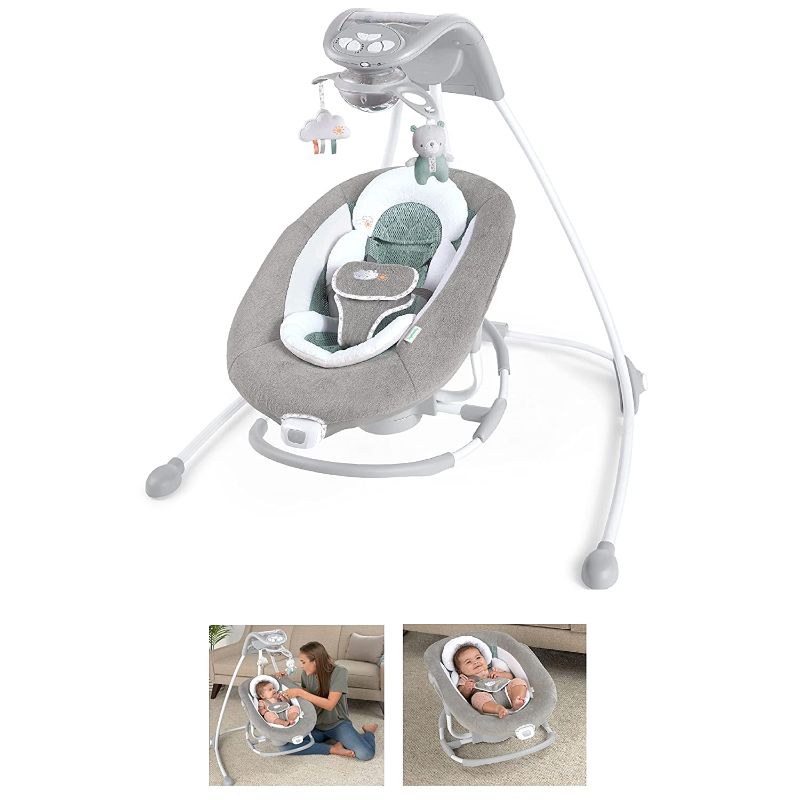 Photo 1 of Ingenuity InLighten 2-in-1 Baby Swing & Rocker - Cool Mesh Fabric, Vibrations, Swivel Infant Seat, Nature Sounds, Light Up Mobile - Pemberton
