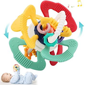 Photo 1 of Baby Sensory Teething Teether Toys: Teething Toys for Babies 0-6 Months | Baby Teething Toys 6 to 12 Months Baby Teething Ball Toy 0-3 Month Sensory Infant Toys for 0-3-6-12 Months Baby (Muticolored)